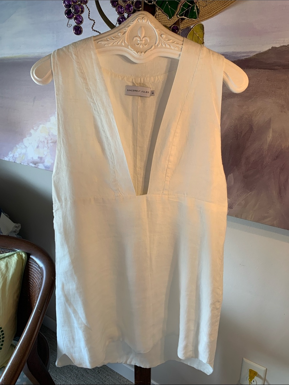 Sincerely Jules Cream Deep V-Neck Sleeveless Tunic Dress Size M
